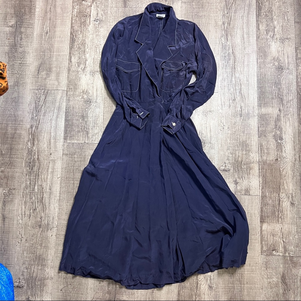 Vintage navy blue Neiman Marcus silk shirt dress